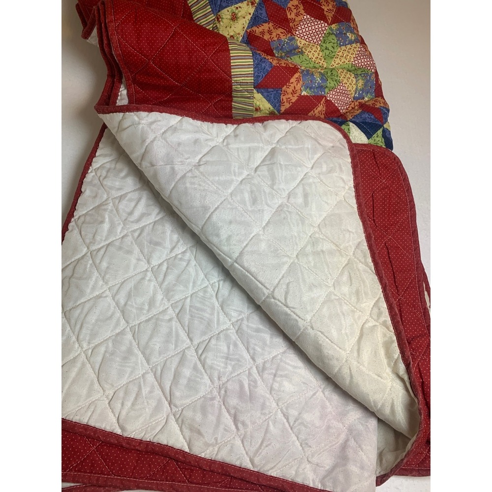Vintage Walmart Star Patchwork Quilt Red Blue Green Floral Polka Dot Bedspread - Picture 9 of 12